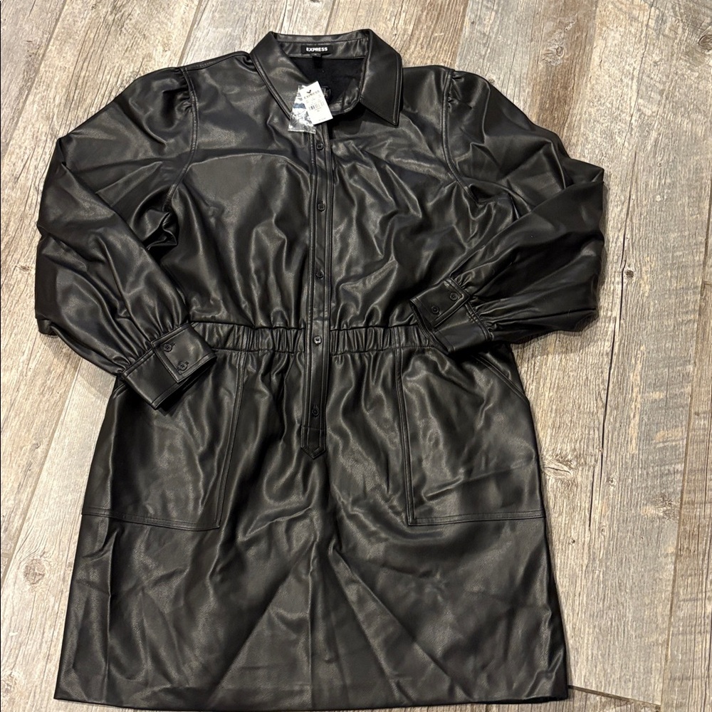 Express Black Faux Leather dress size XL long sleeve